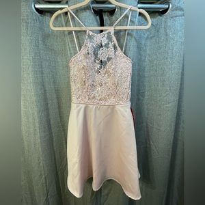Cute Fit & Flare Pink Dress with Lace and Sequins.